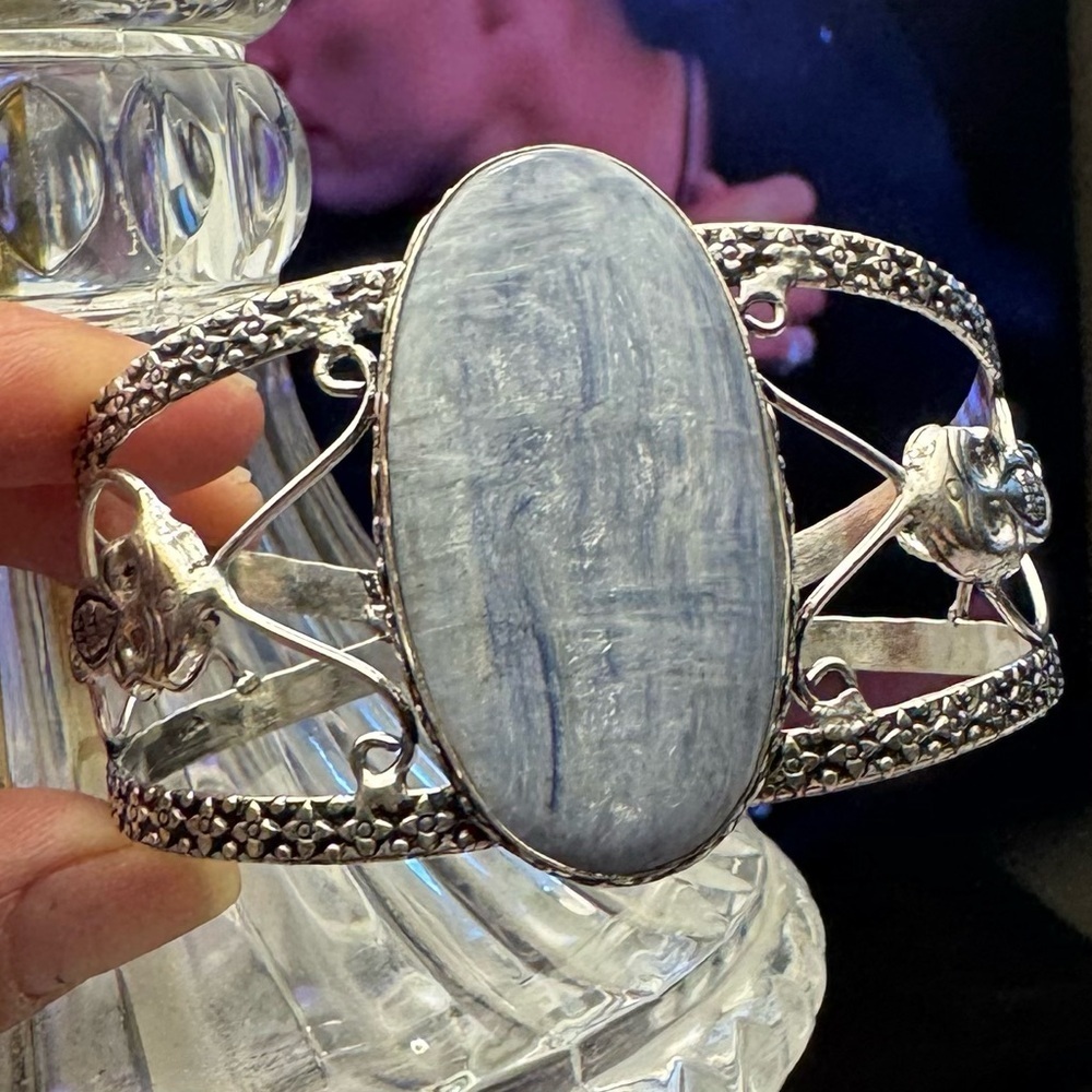 Huge Blue Kyanite 925 Silver Plated Bangle 6.5"
